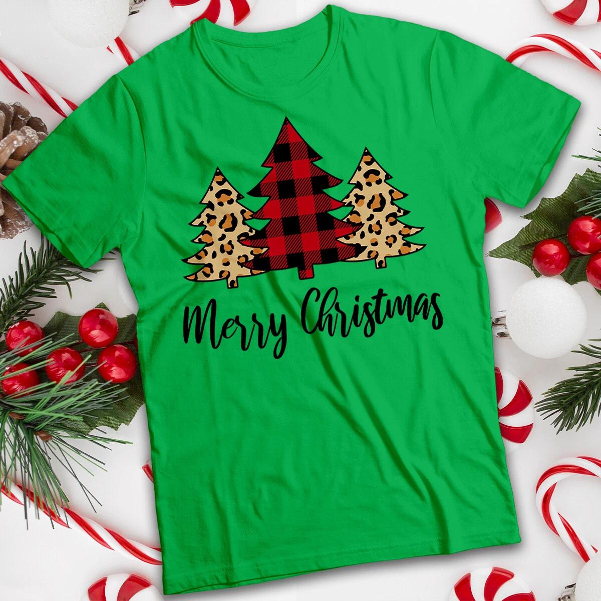 Mens and Womens Leopard Print Christmas Tree T-Shirt Tee #MC 3XL