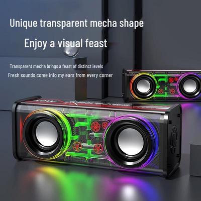 V8 Dual Bluetooth Speakers: Transparent Mini Mecha Cannon with Colorful High-Power Subwoofer for Desktop