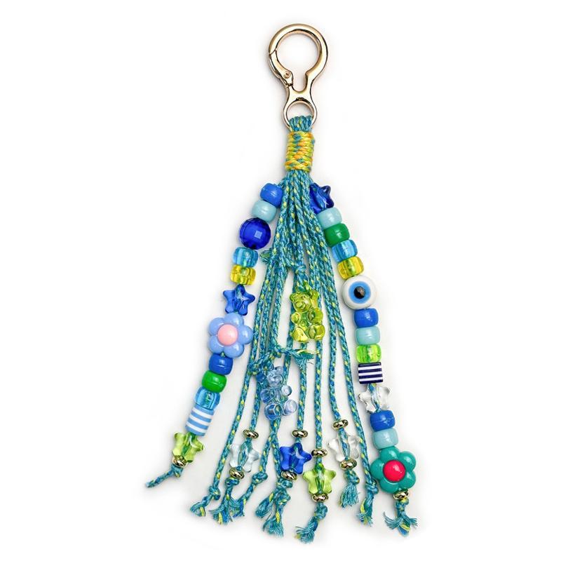 1Pcs Colorful Flower Bead Pendant Key Ring Boho Handmade Beaded Tassel Keychain For Women Backpack Purse Accessory Gift
