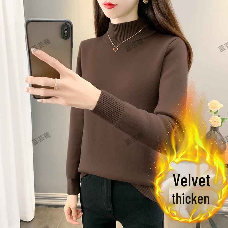 2025 Autumn/Winter Women's Plus Size Knit Fleece Sweater - Slimming, Cozy Inner Layer, Warm and Stylish.
