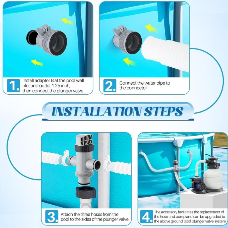 Ensemble de vannes pour tuyau fendu pour pompes de piscine hors sol 2 adaptateurs inclus Construction solide en plastique Prévention des fuites