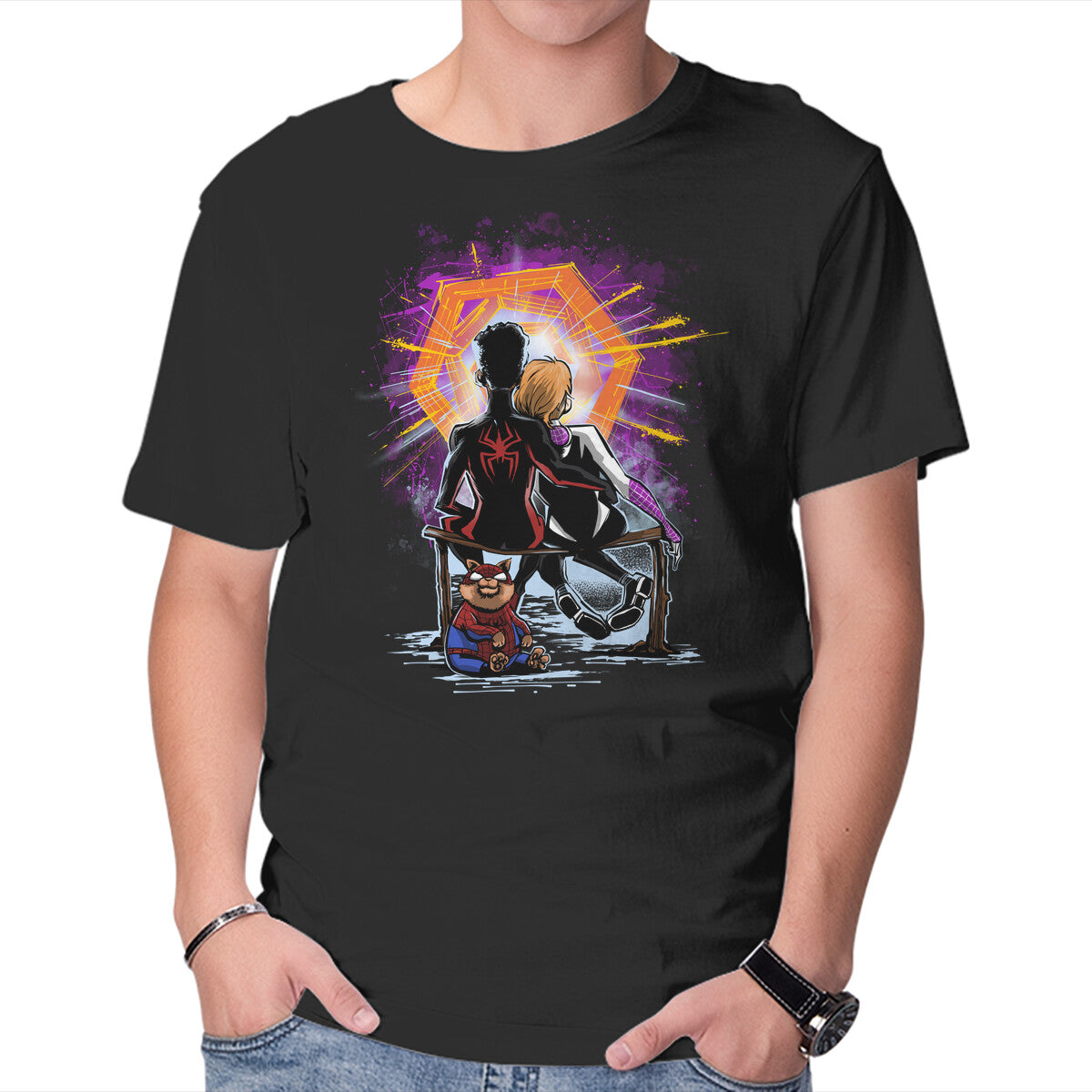 Unisex Crew Neck T-Shirt Spiders Gazing At The Moon Graphic Short Sleeve Casual Tee XXXL