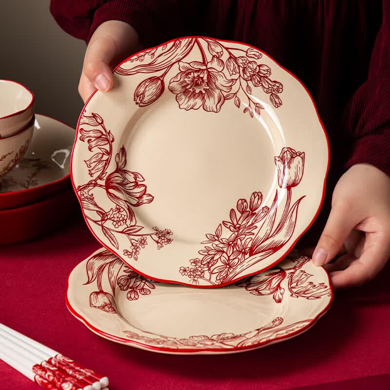 Hao Ai Jia Golden Tulip 16-Piece Ceramic Dinnerware Set
