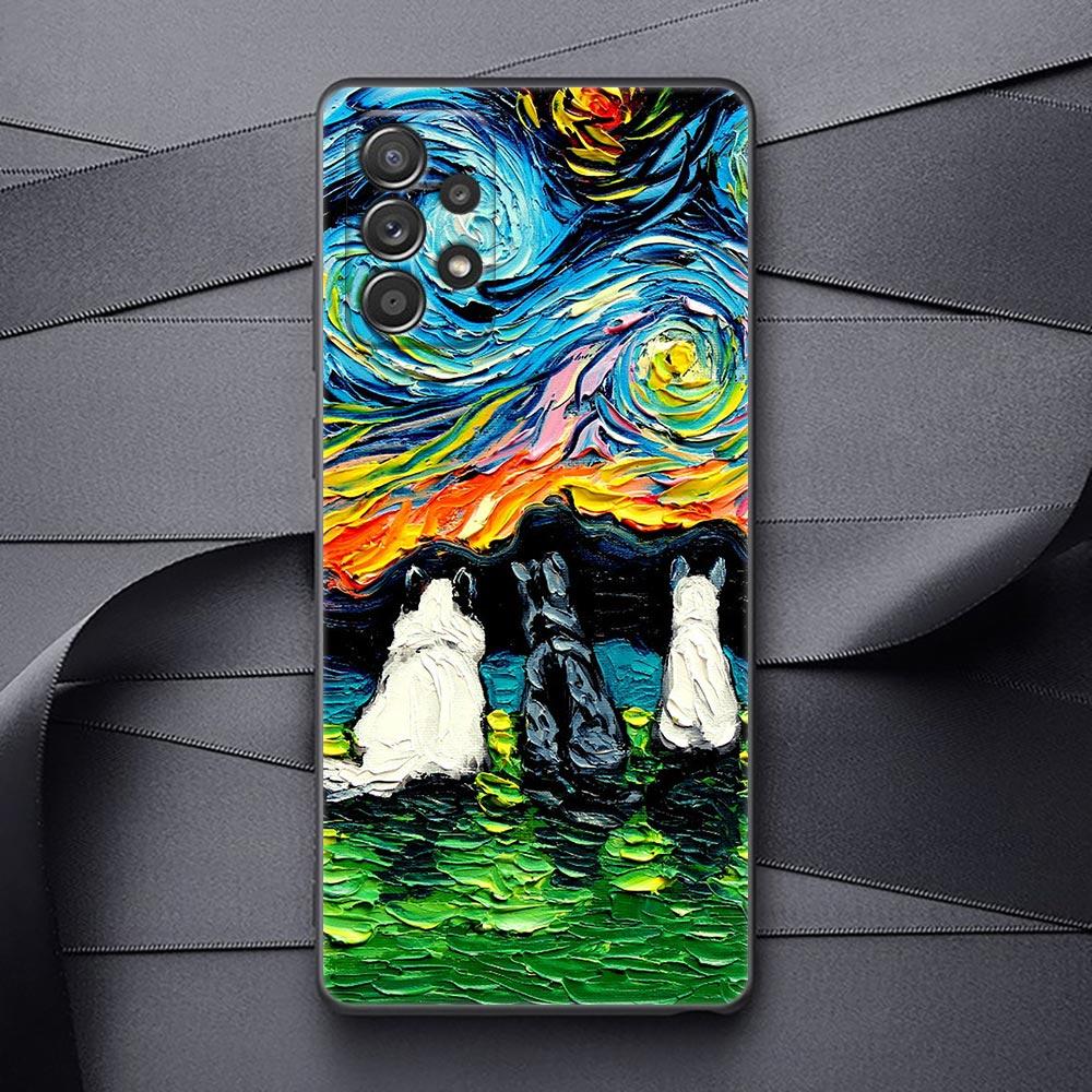 Oil Painting Phone Case For Samsung Galaxy A32 A33 A31 A23 A22 A21S A13 A12 A11 A03 A02 5G Cases Cover Cat Van Gogh Starry Night
