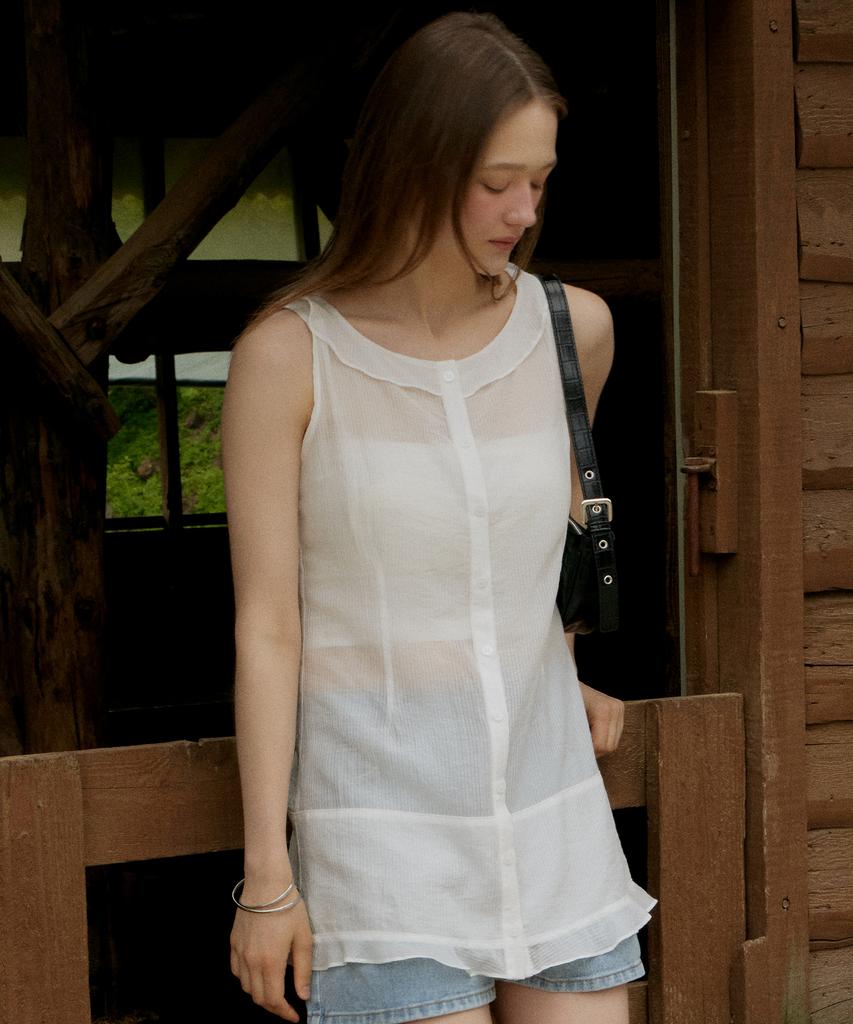ITOV SEOUL Flare Sheer Mini Dress White