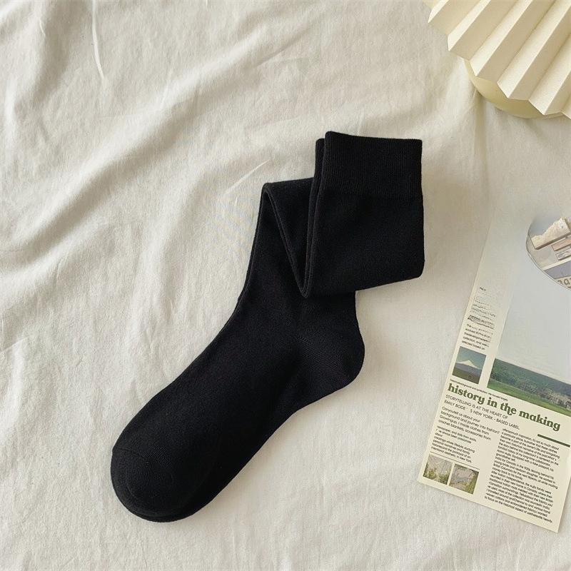 Female Autumn and Winter New Solid Color Preppy Style Simple Pressure Thin Leg High Drum Calf Cotton Socks