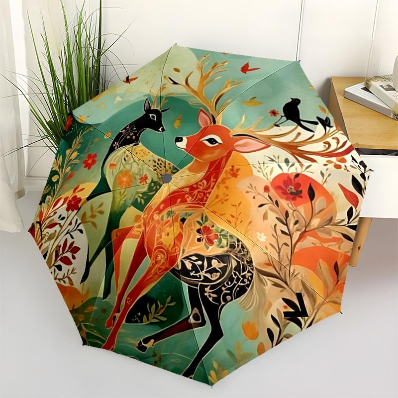 1pc Deer Fantasy Auto Folding Umbrella, Sturdy And Durable Automatic Folding Umbrella with 8 Ribs, Convenient for Outdoor Use062