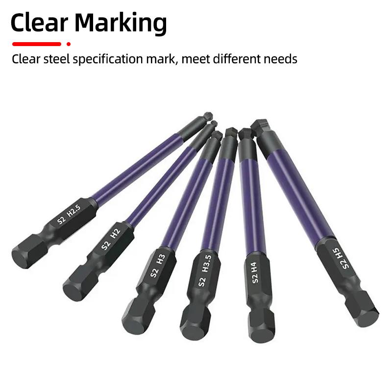 Ball End Hex Screwdriver Bits Set 1/4” Inch Screw Driver Drill Bit Shank Magnetic S2 Steel 65/100mm Ratchet Wrench Hand Tools