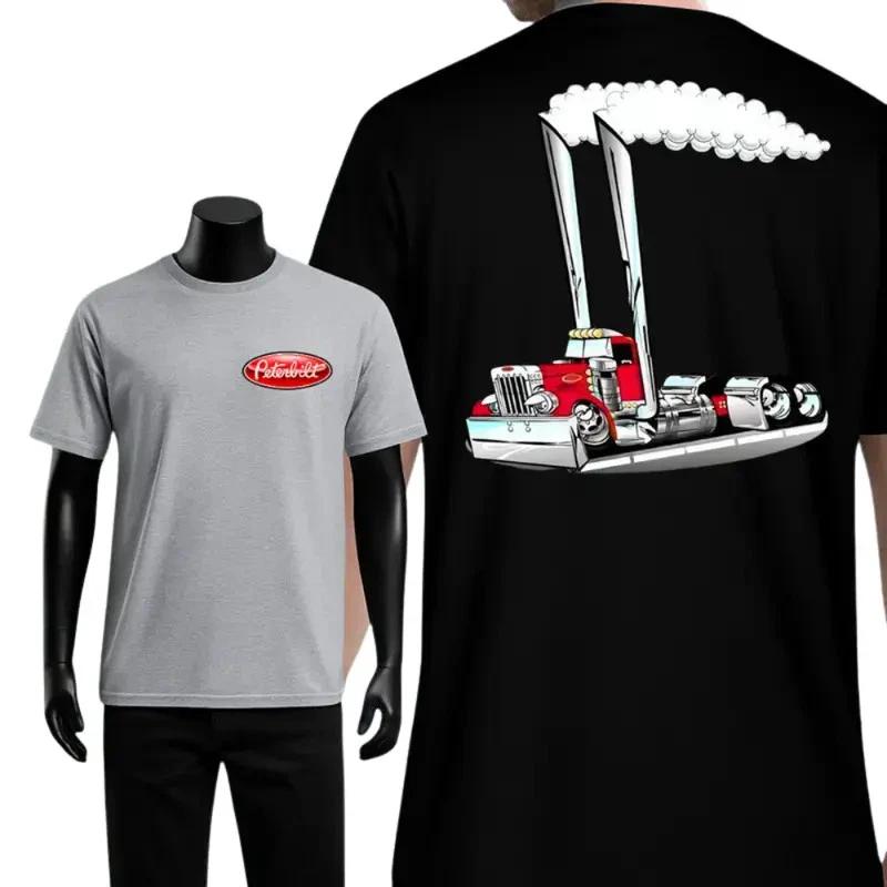 Peterbilt Smoke Stack T-Shirt, Cartoon Red Big Rig with Gift For Dad XS