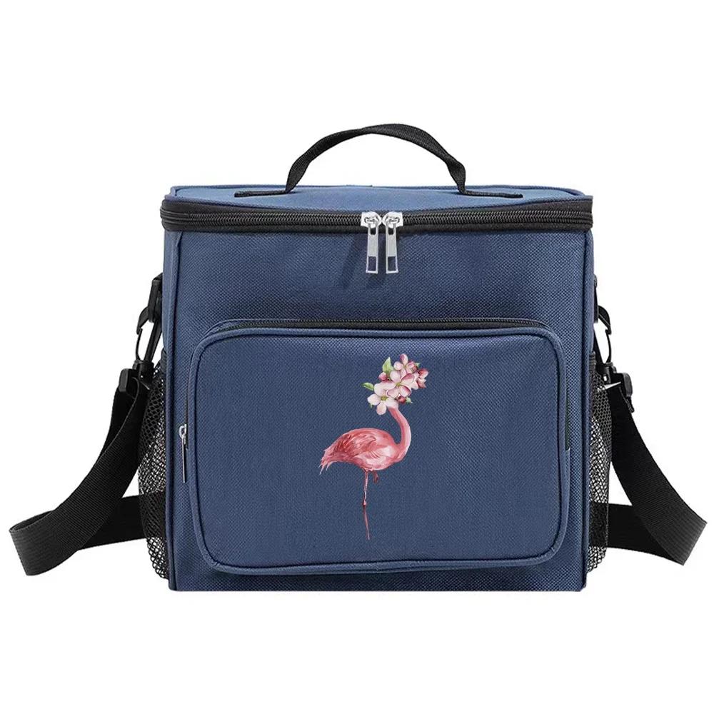 Insulated Bags Cooler Organizer Handbag Portable Shoulder Lunch Bag Waterproof Thermal Box for Men and Women Flamingo Printing