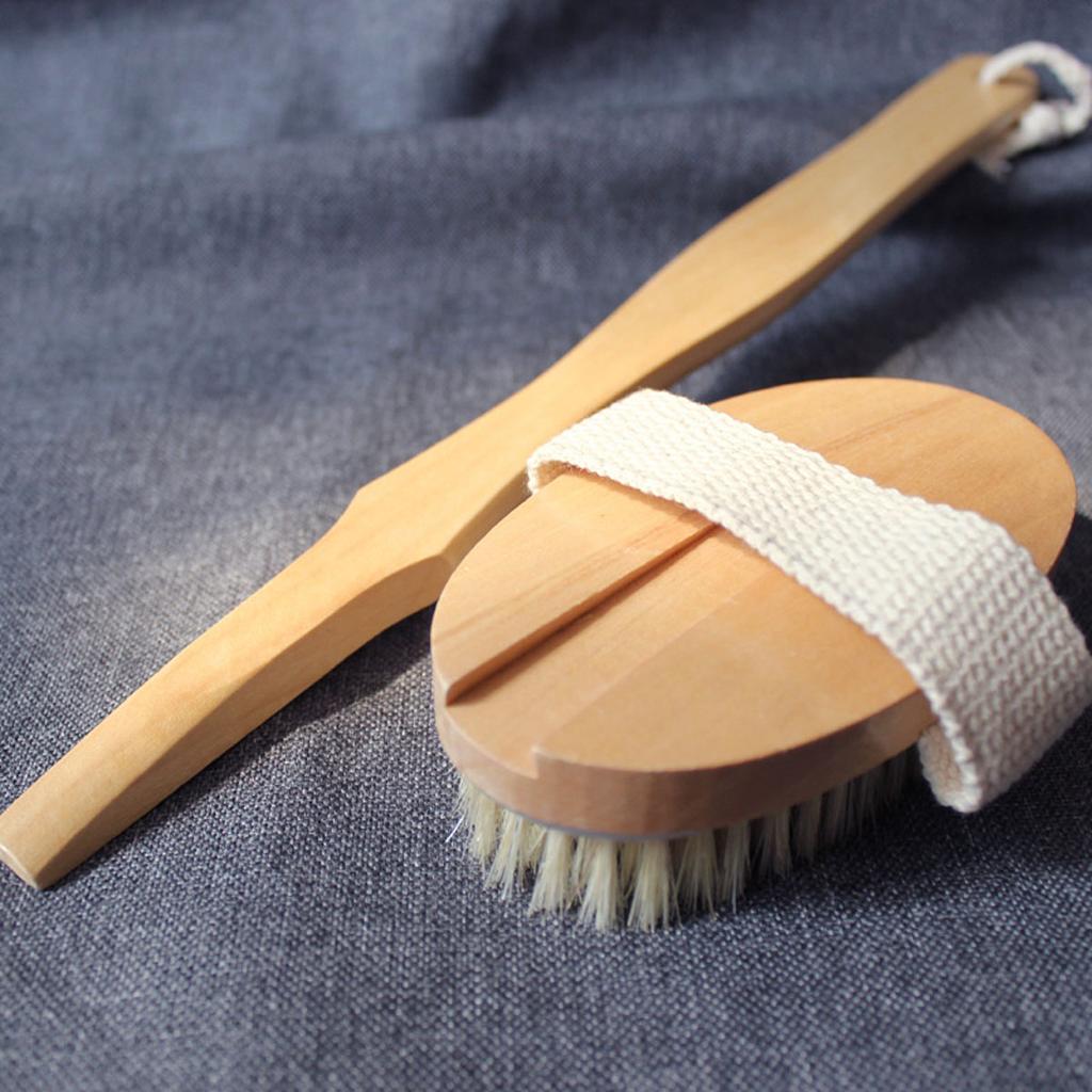 SPA Wooden Body Brush Natural Boar Bristle Organic Dry Skin Body Brush Bamboo Wet Back Shower Brushes Exfoliating Bathing Brush