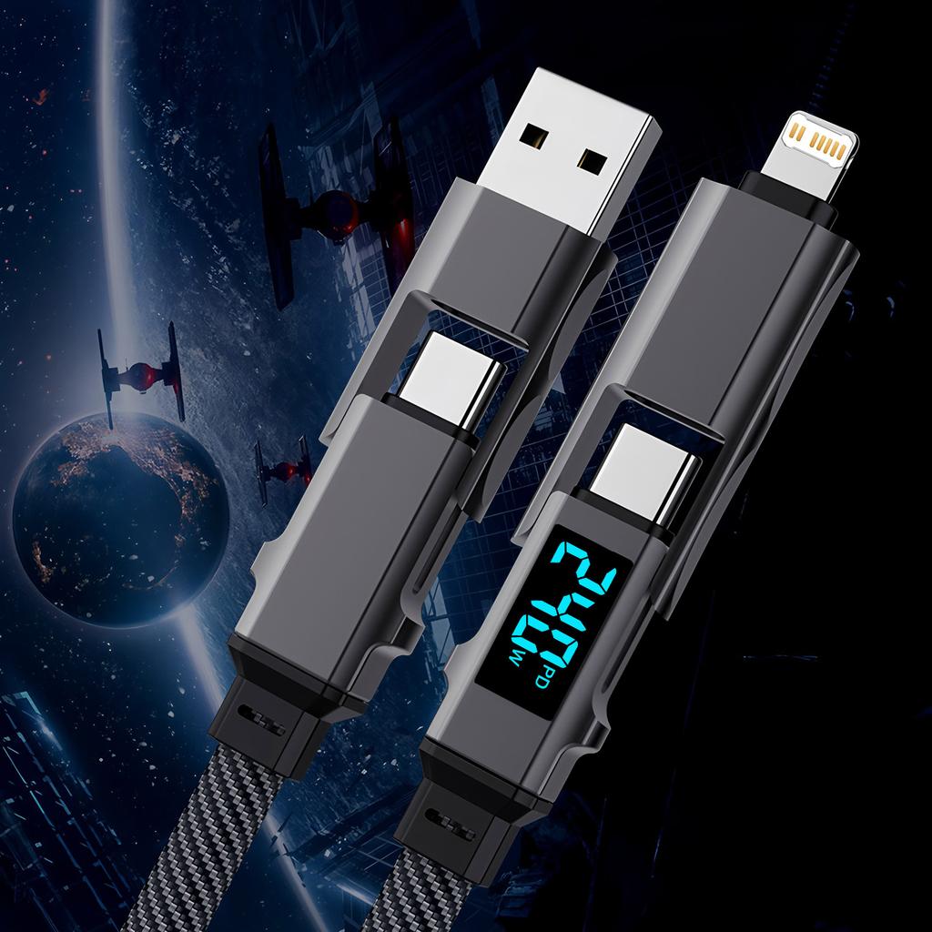 Digital Display 4 In 1 PD 240W USB Type C Data Cable Fast Charging For iPhone 15 Samsung Xiaomi Redmi OPPO Cable Fast Charger