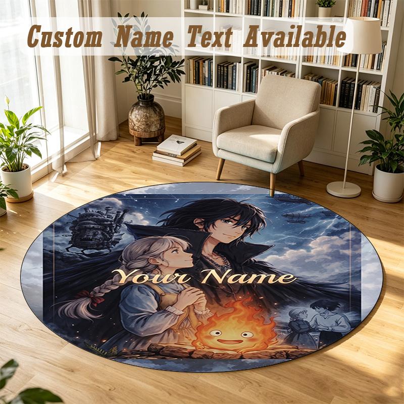 Howl's Moving Castle Personalized Round Rug Support Custom Name, Soft Home Decor Mat