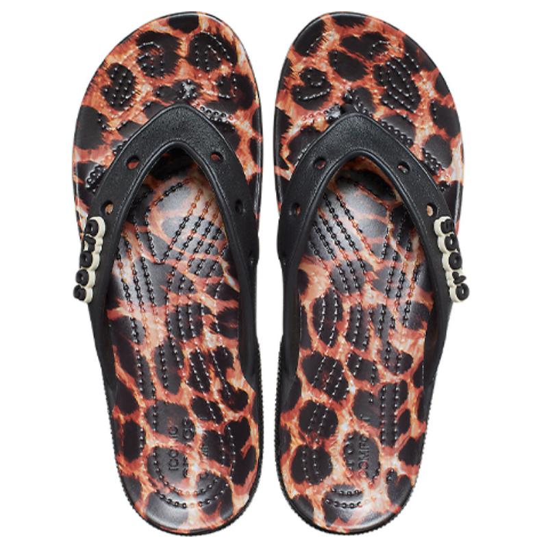Crocs Classic Animal Flip Flops Unisex Leopard Print 'Black Leopard'