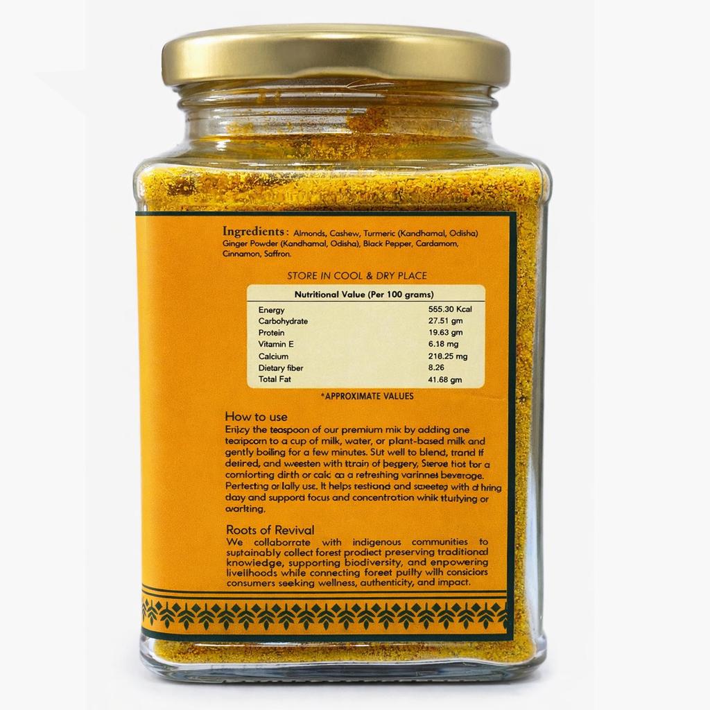 Royal Bee Brothers | Kurkuma Latte | Golden Milk Pulver aus dem Wald | Instant-Mischung | Handverlesene Gewürze aus dem Kandhamal-Wald | 100% Natürlich,