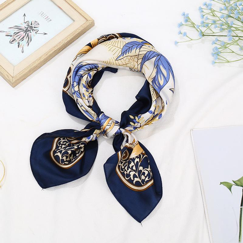 70cm Retro Printed Korean-Style High-End Imitation Silk Scarf for Women - Versatile Fashion Square Accessory