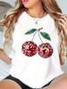 Cherry Print Womens Tshirt Women Loose Comfortable Tee Red Cherries Graphic Daily Streetwear Fashion Soft Top T Shirt