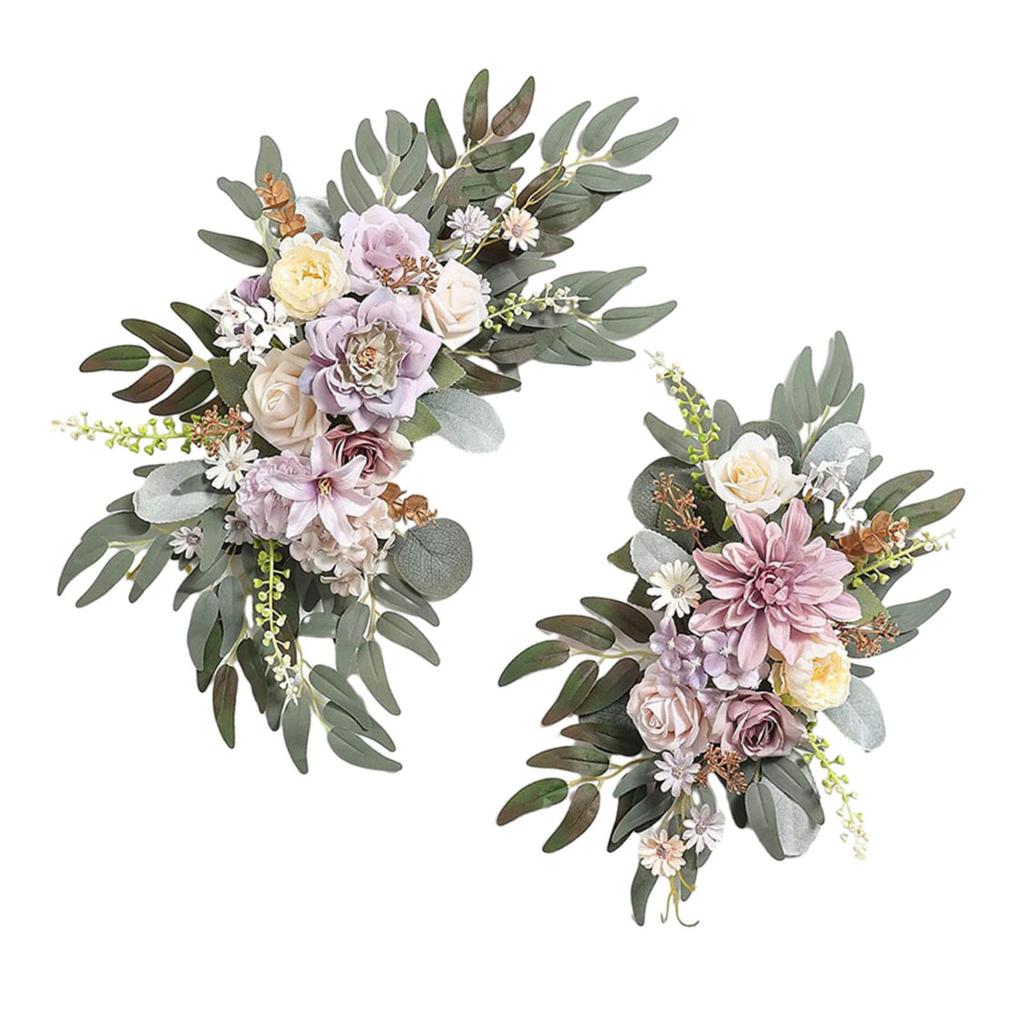 2 Pieces Silk Flowers Artificial Flower Swag Flower Arrangement Wedding Arch Wreath, Floral Backdrop for Reception Door