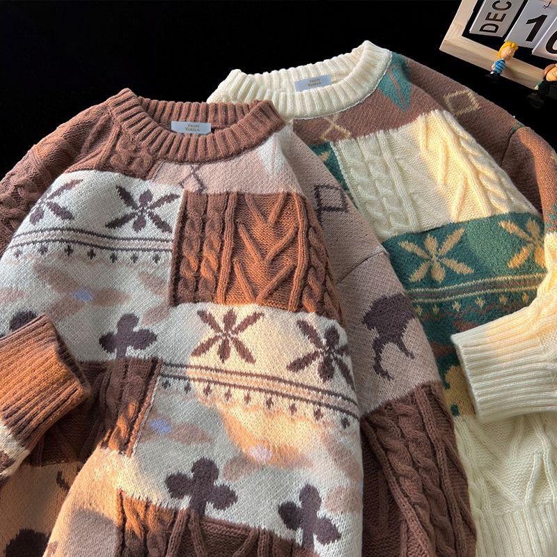 High-End Men's Trendy Thick Knit Sweater - Autumn/Winter Style: Retro American Christmas & Japanese Lazy Knitwear