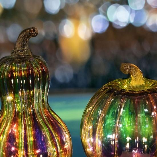 Glass Pumpkin Light Battery Operated LED Pumpkin Lantern Fall Lighted Pumpkin Table Centerpiece for Halloween Thanksgiving Home Decor