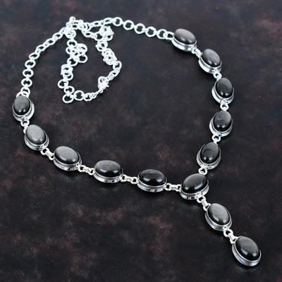 Zilverglans obsidiaan ketting 925 sterling zilveren ketting verstelbare ketting handgemaakte edelsteen ketting cadeau voor haar unieke sieraden