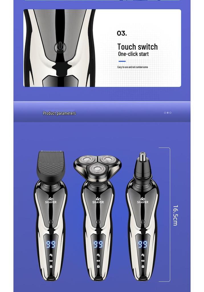 Shuangke 1168 Elektrorasierer: LCD-Display, Wasserdicht, 3-in-1 für Rasur, Haarschnitte und Nasenhaarentfernung.