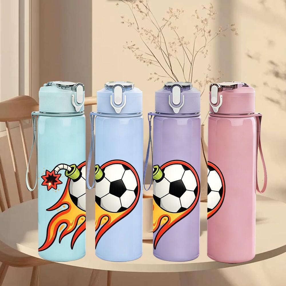1PC Fire Flame Soccer Ball Art Print 750ml Color Plastic Sports Water Bottle Leakproof Flip Straw Lid Suitable for Sports Office Home Use
