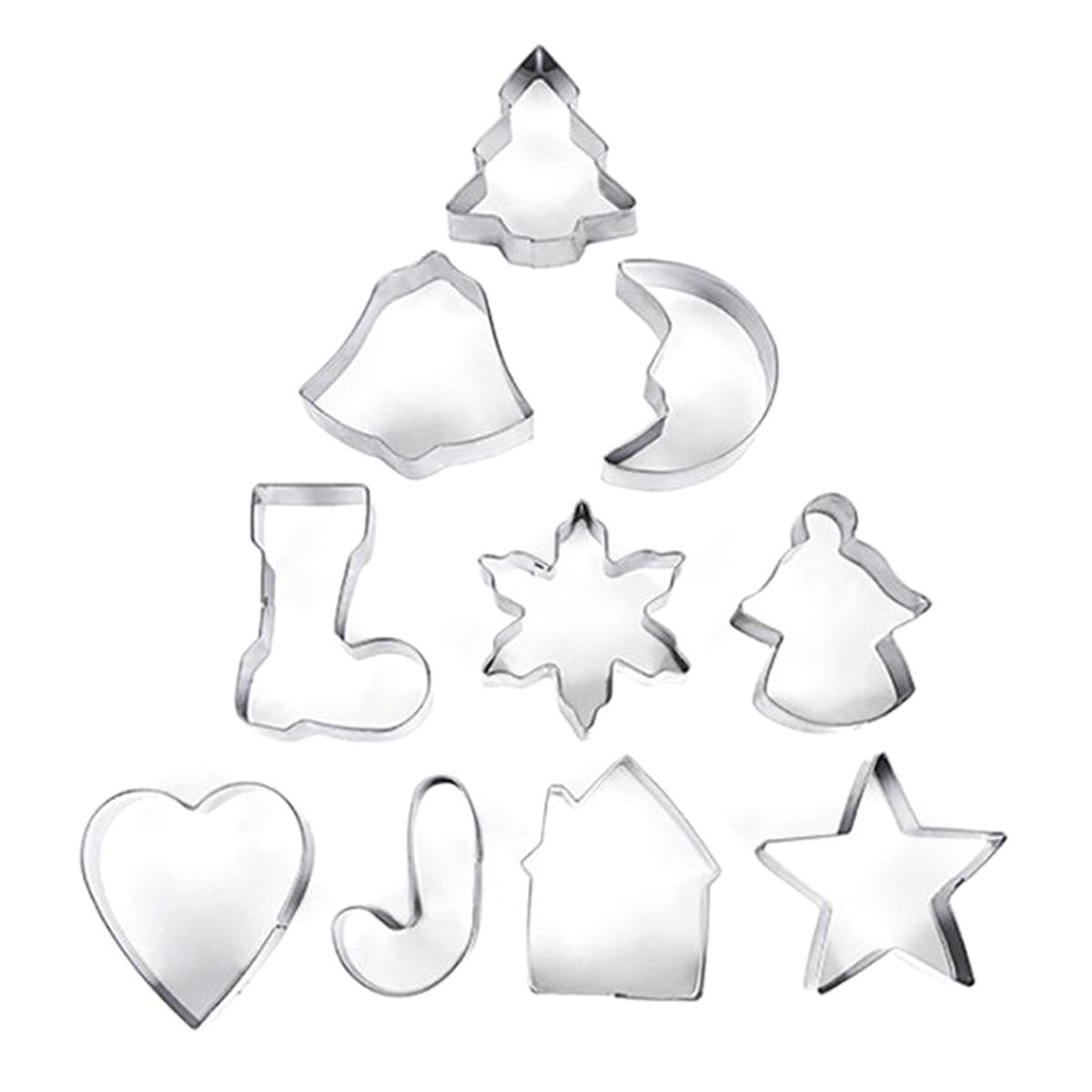 A84E-10-Piece Set Christmas Tree Series Baking Biscuit Mold Stainless Steel Biscuit Mold Combination Fruit Cutting Tool