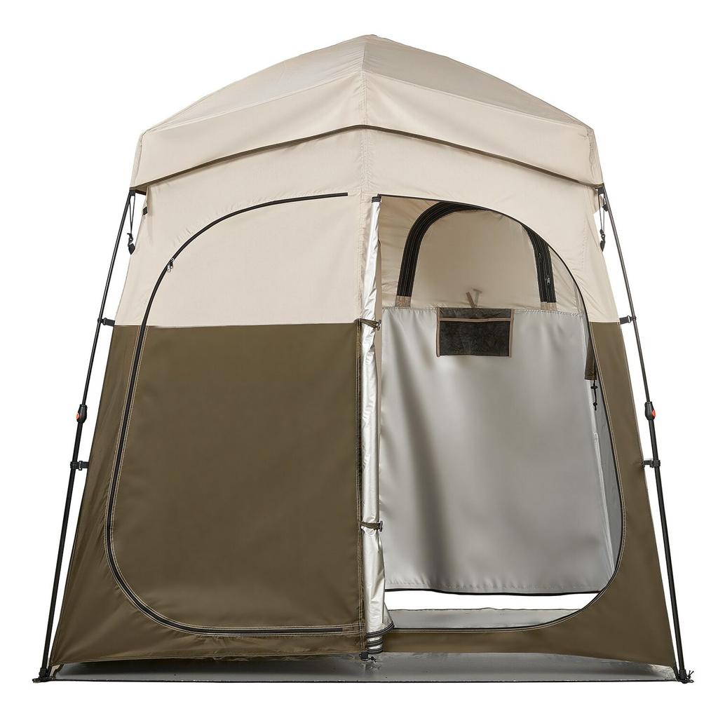 Camping Shower Tent, 2-Room Foldable Portable Privacy Tent Changing Room with Ground Stakes, Ropes, and Carry Bag, 150D Oxford Fabric with Silver