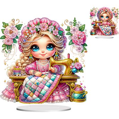 2D Flat Girl DIY Double-Sided Table Top Diamond Painting Ornament Kits Diamond Painting Desktop Decorations for Adults Beginner