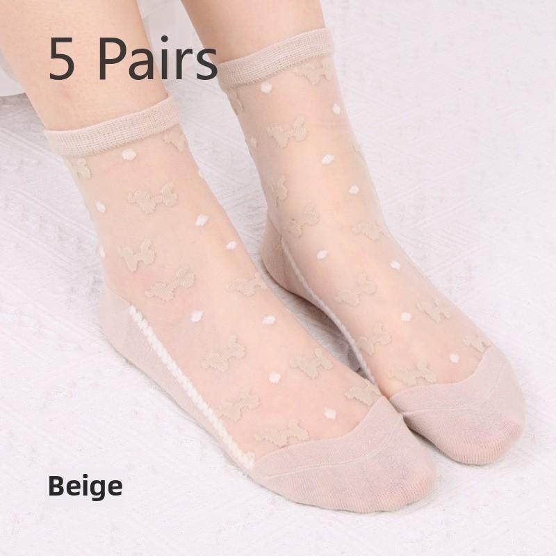 5 Paar Frühling und Sommer Freizeit Mode Transparente Atmungsaktive Glasstrümpfe Kristallstrümpfe