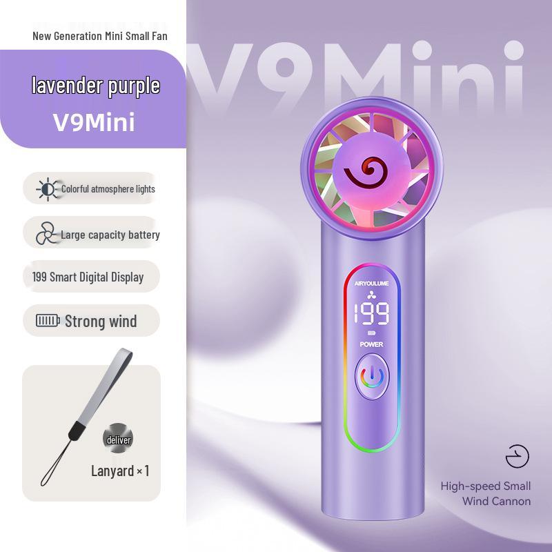2026 Fashion Mini USB Handheld Fan with Ambient Light & Stepless Speed Control 2400mAh [Brushless Motor]