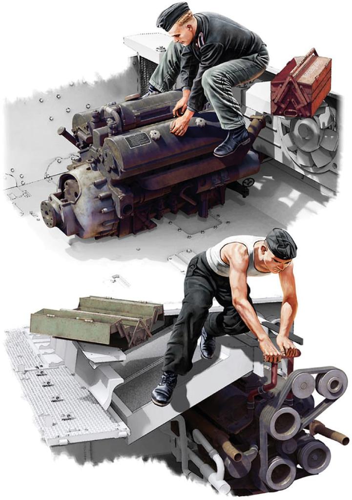 Miniart 1/35 Scale German Maybach HL120 Engine for Panzer III/IV with Repair Engineer, Plastic Model Kit MA35331