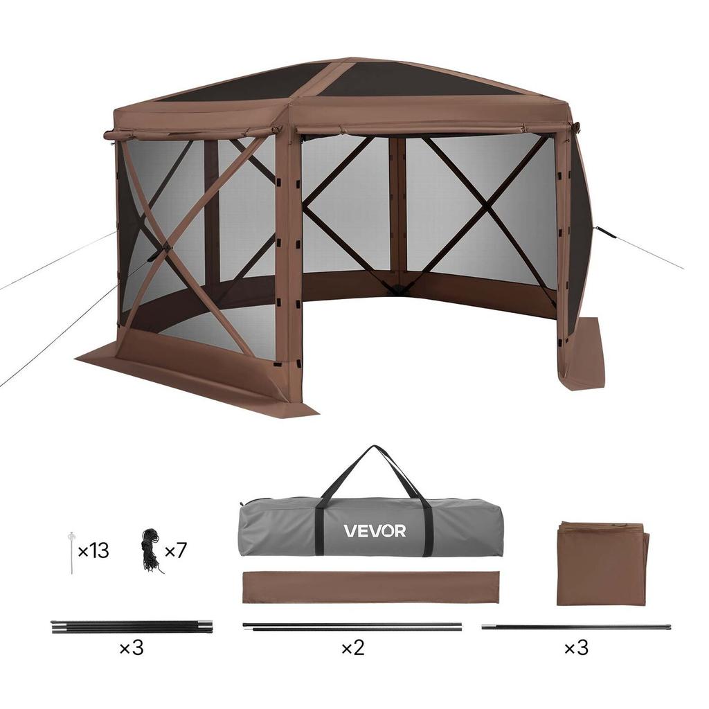 Pop up Gazebo Screen Tent, 3.6 x 3.6 m Large 6-Sided Camping Canopy Tent with Removable Top & Carry Bag, Quick-Set & Bite-Proof, Screen House Sun
