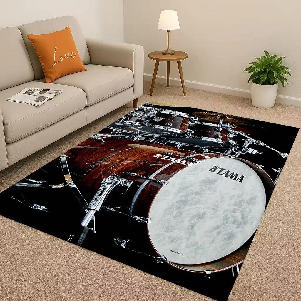 Retro TAMA Drum Kit Drum Set Music Instruments Living Room Non-Slip Area Rug Carpet for Bedroom Playroom Sofa,Home Decor Doormat