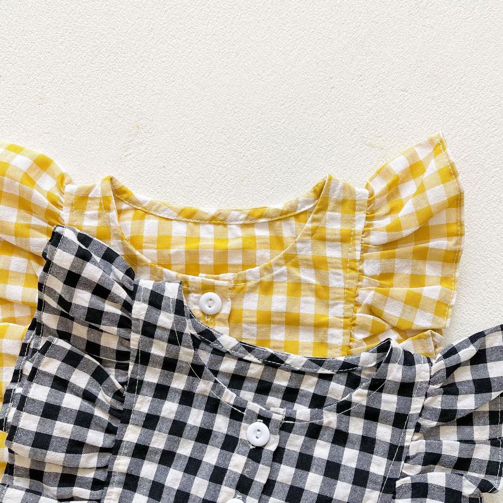 Summer Baby Girl Cotton Sleeveless Block Plaid Romper