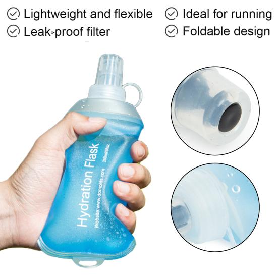 Soft Flask Water Bag Food-grade Collapsible Hydration Pack Bottle Reusable Leakproof Outdoor Water Flask for Running Hiking Cycling Climbing