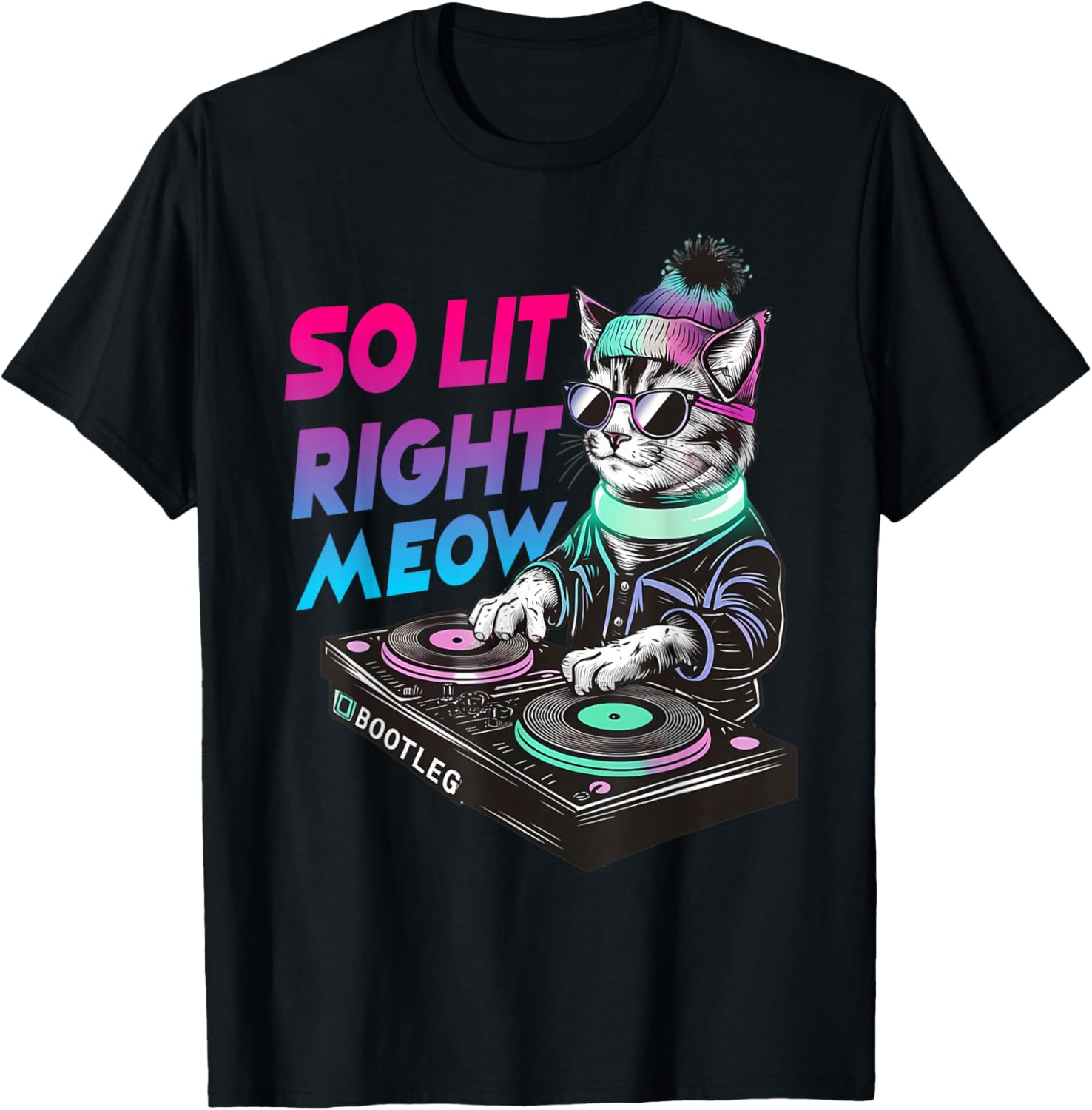 Funny Cat Rave Graphic Clothing So Lit Right Meow DJ Cat Tee T-Shirt S разноцветный