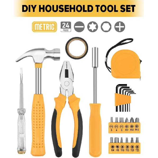 24pcs Home DIY Tool Kit for Household, Office & Garage - General Repair Small Hand Tool Set with Storage Case