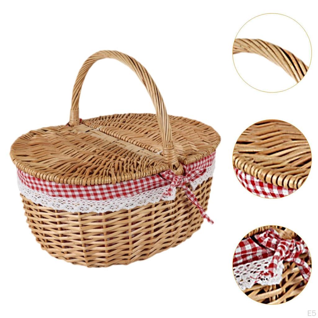 Picnic Basket with Comfortable Handle, Removable Liner And Functional Lid for Picnics, Photography,