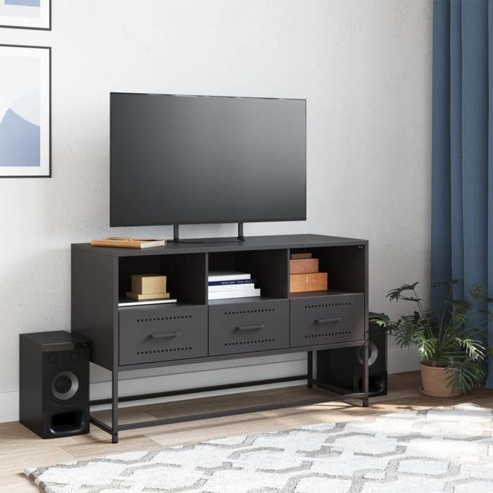 VidaXL TV Cabinet Black 100.5x39x60.5 Cm Steel, TV Stand, TV Sideboard, Multimedia Cabinet, TV Bench, Hi-fi Cabinet, Center of 846542