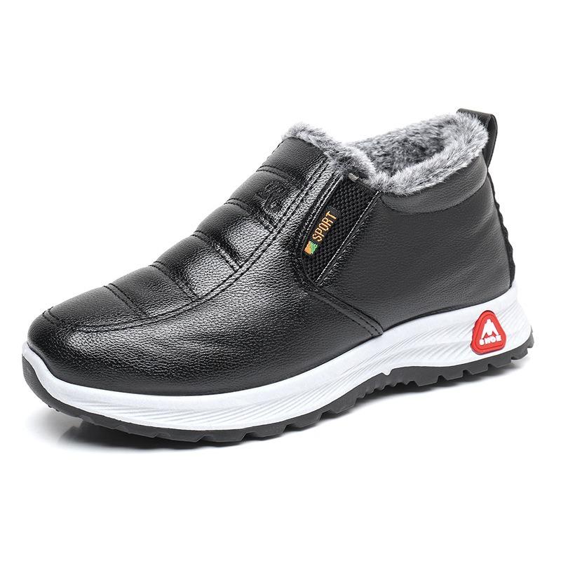 Winter New Couple Leather Cotton Shoes Piled Thickened Waterproof Dad Cotton Boots Mom Shoes Men's and Women's Snow Boots