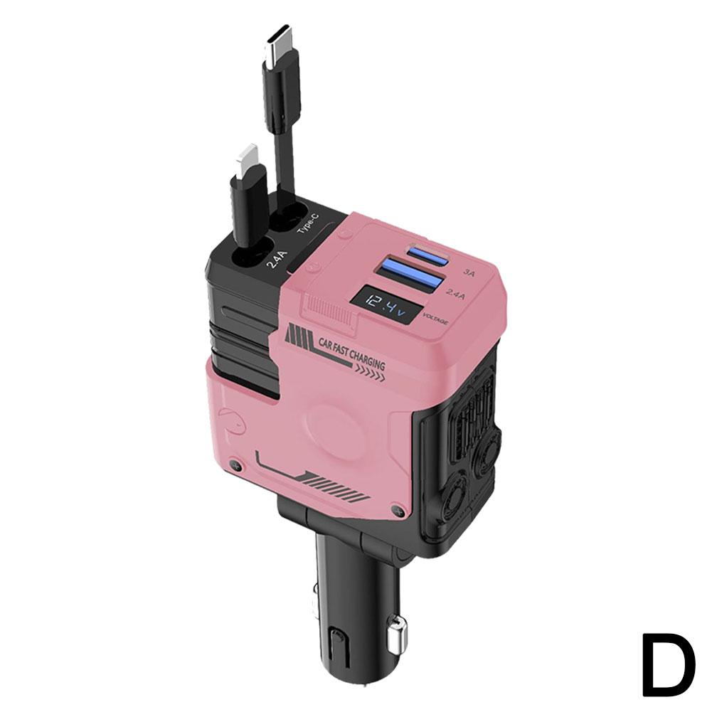 

100 Вт 4 в 1 выдвижное автомобильное зарядное устройство для сверхбыстрой зарядки автомобиля, телескопический кабель, четыре точки в одной для курения в автомобиле розовый