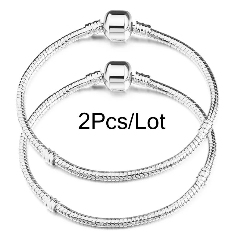 2 Stück/Los Sonderangebot 3mm Silberfarbene Schlangenkette Charm-Armband Für Damen Herren Passend für DIY-Armbänder Schmuck Geschenk