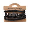 4pcs/ Set Adjustable Leather Bracelets for Men Braided PU Black Bangle Charm Bracelet Gift