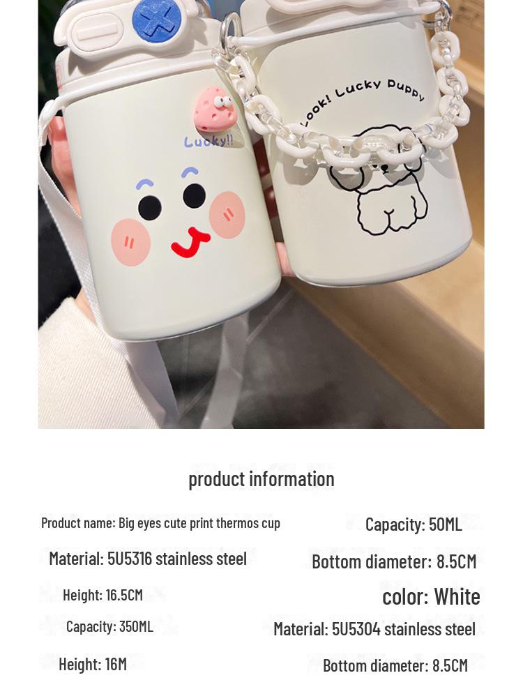 Cute Cartoon Coffee Thermos Cup with Double Spout, Straw, and 316 Stainless Steel - Ideal for Girls