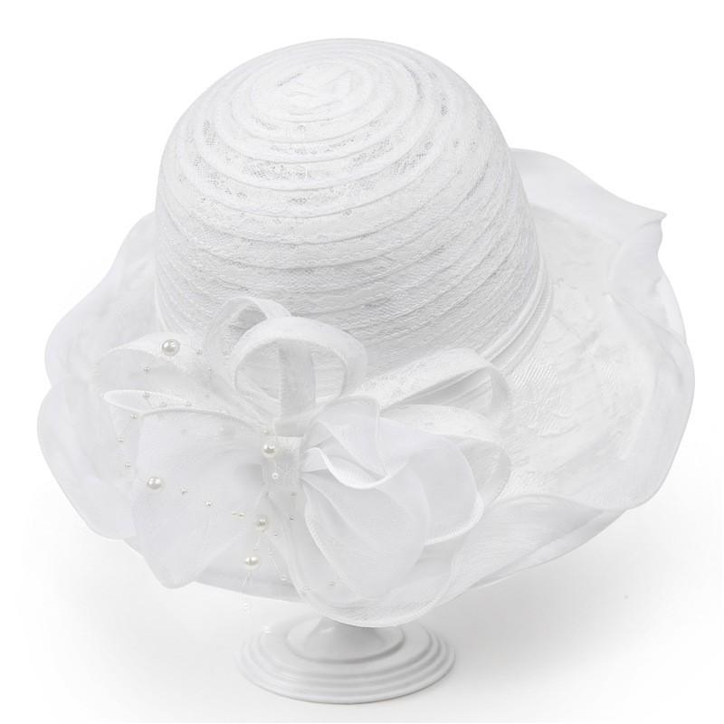 Womens Black Wide Brim Sun Hat With Floral Lace Trim UV Protection Foldable