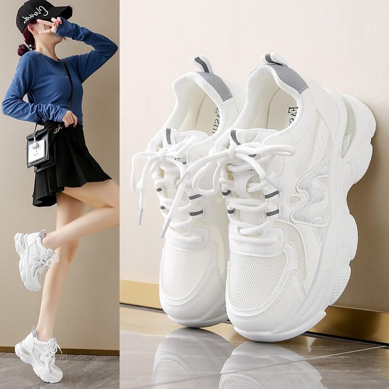 Daddy Shoes Girl 2025 New Thick-soled Comfortable Versatile Breathable Little White Shoes Increase the inner height of Hanchao Lightweight Women's