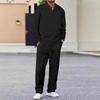 Set Sportivo Casual da Uomo Monocolore, Camicia a Maniche Lunghe a Righe, Top con Scollo Quadrato e Mezza Zip, Set Pantaloni con Coulisse