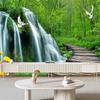 Waterfall Wallpaper Wooden Bridge Green Forest Wall Mural Living Room Decoration Bedroom 3d Waterfall Wallpaper